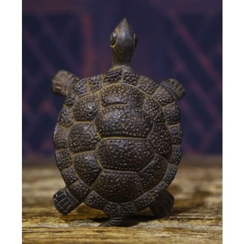 4" Tibet Buddhism Old Bronze Engraved tortoise Lucky Turtle Pendant amulet Town House Exorcism Ward off evil spirits