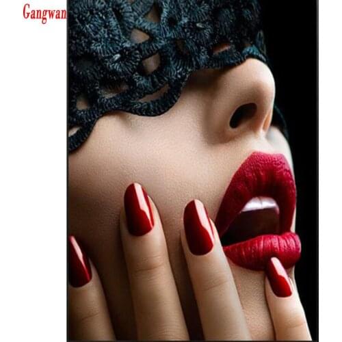 Full Drill Square Round 5D DIY Diamond Painting mask woman girl red lip Nail Picture Mosaic Diamond Embroidery Sale cross stitch