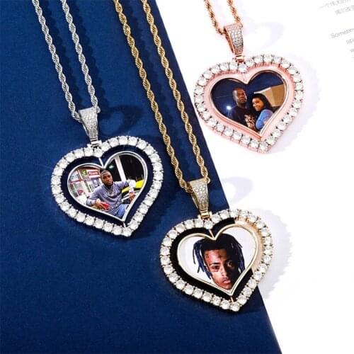 Heart-Shaped Diamond Pendant Double-Sided Rotary DIY Necklace For Sublimation Print Pendant And Chain Wholesale