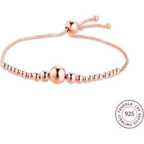 String of Beads Slider Bracelet Argent 925 Sterling Silver Chain Bracelets for Women Femme Fashion Jewelry pulseras mujer