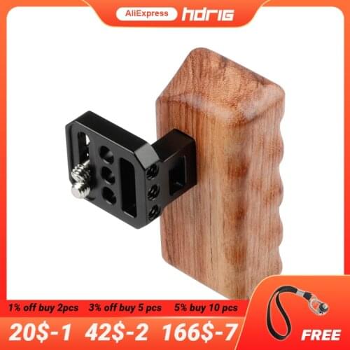 HDRIG Wooden Handle Grip Left Side Hand Grip Aluminum Alloy Connector for Panasonic GH Series Camera Cage Rig Kit