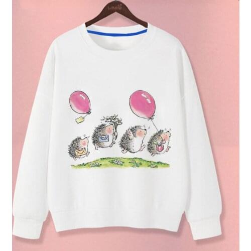 Childrens Autumn And Winter Base Coat Long Sleeve Round Neck Sweater Hoodie Cute Balloon Hedgehog Print Unisex Top 2-7Years Old