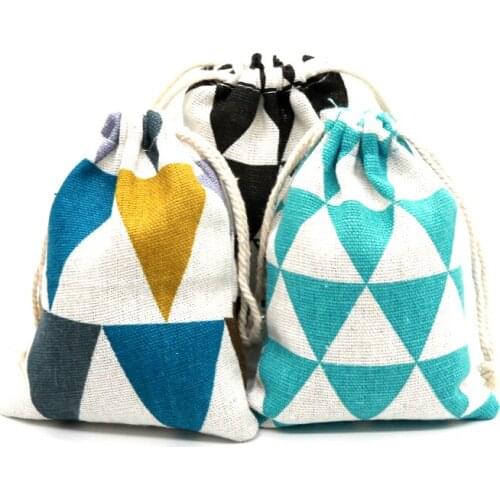 Random Mixcolor Drawstring Cotton Bags 5pcs/lot 14x16cm Colorful Pattern Printed Jewelry Packaging Bag Pouches for Candy Wedding