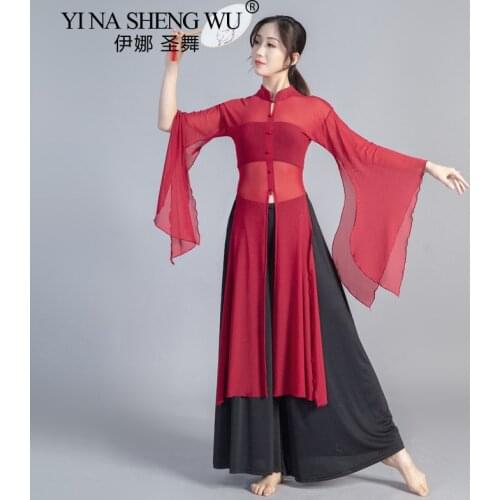 Classical Dance Practice Autumn Performance Tops Female Elegant Chinese Ancient Style Body Rhyme Wide Sleeves Gauze Dance Pants