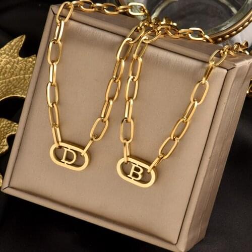 Colorfast 316L stainless steel short wide necklace, fashion simple letter pendant, personality trend female gift jewelry