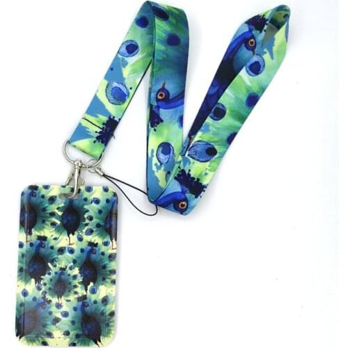 Beautiful Elegant Peafowl Feather Lanyard Credit Card ID Holder Bag Student Women Travel Cover Badge Car Keychain Decorations