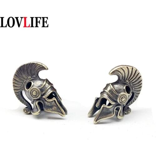 Brass Spartan Helmet Paracord Rope Beads Pendant Outdoor EDC Tool Flashlight Lanyard Hanging Jewelry DIY Bracelet Bead Accessory