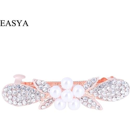 EASYA 2018 Hot Sale Simulated Pearl Flower Barrettes Hair Clip Elegant Crystal Hairpin Hairwear Jewelry For Women Girls