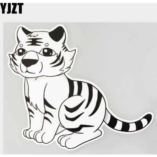 YJZT 14.4CM×12.5CM Cute Baby White Tiger Siting PVC Decal Car Sticker 11C-0155