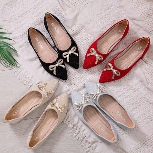 2021 Spring and Autumn New Flat Shoes Womens Korean Version of Small Fragrance Pearl Shoes Bow Comfortable Lazy Shoes