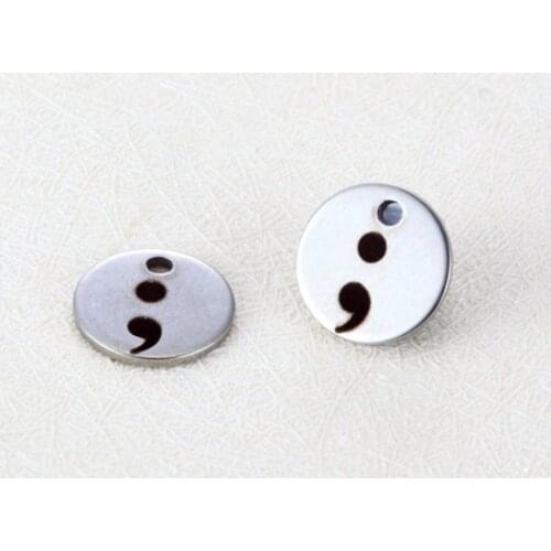 20pcs/lot 10mm New design Engraved stainless steel charms - semicolon Steel Charm never fade