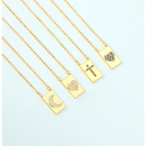 Daihe Simple 18K Gold Square Pendant Necklace Women Micro Inlay 3A Zircon Copper Necklaces For Women Gift Jewelry Wholesale