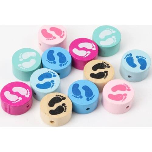 Mixed Foot Painted Round Wooden Spacer Beads For Jewelry making DIY 20x10mm 10pcs 2018 new KL105