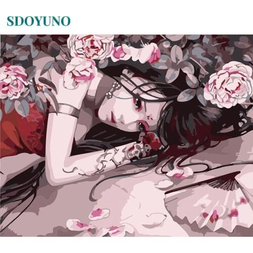 SDOYUNO Frame Anime Women DIY Painting By Number Artwork Painting & Calligraphy Acrylic Modern Wall Art Picture For Home Decor