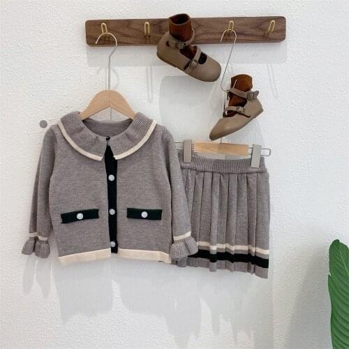 Girls' net red sweater set wool cardigan 2021 autumn new foreign style childrens small fragrance two-piece set