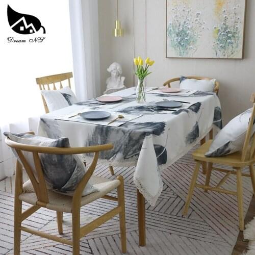 Dream NS Feather Tablecloth Home Cotton Canvas Decorative Rectangle Tablecloth Dining Table Cover For Fashion Feather Tablecloth
