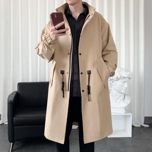 2021 Autumn Men Korean Style Trench Mens Fashion Solid Color Casual Long Jacket Male Streetwear Loose Windbreaker Overcoat 3XL