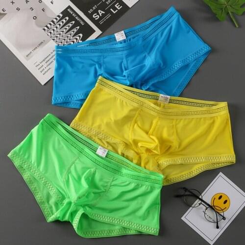 3pcs/lot Mens Underwear Ice Silk Boxers Breathable Men Underwear Briefs Sexy Large Size U Pouch Lingerie Panties for Male