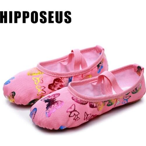 Hipposeus Professional Children Ballet Shoes For Girls Point Dance Slippers Women Ladies Ballroom Dancing Shoes Salsa Shoe Bow
