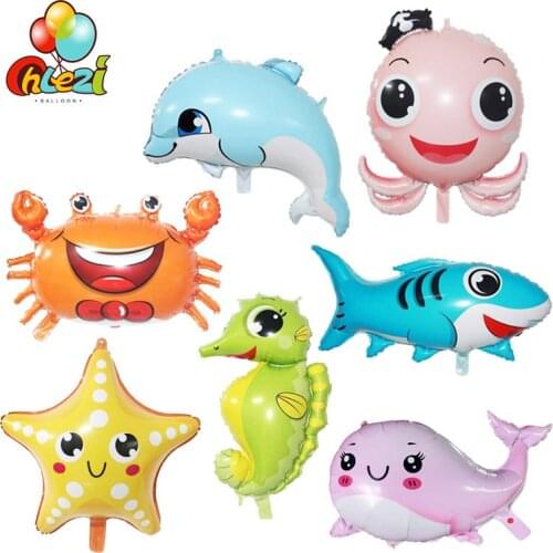 4pcs Animal baby shower foil balloons Dolphin shark crab octopus whale starfish ocean theme party supplies birthday party decor