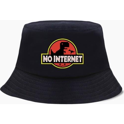 Funny Dinosaur There Is No Internet Panama Bucket Hat Women Fishing Hats Bob Panamas Fisherman Cap Cotton Outdoor Sunscreen Caps