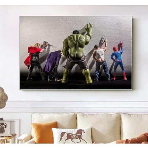 Superhero Funny Pee Avengers Marvel Canvas Painting Poster and Prints Hulk Spiderman Home Decoration Kids Gift Room Decor
