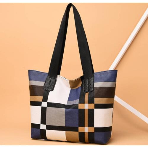 Chuwanglin Womens Bag Contrast Check Bag Oxford Casual Handbag New womens Shoulder Bag Simple Travel Bag Tote Bag 3051001