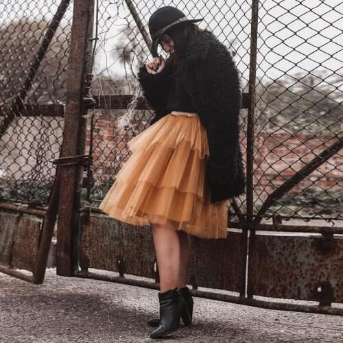 Fashion Ruffles Tiered Midi Tulle Skirts Women Elastic Female Tulle Skirt Custom Made Mujer Faldas 2020 Maxi Skirt