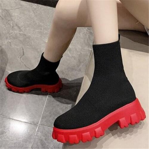 New spring autumn plus size platform womens boots fashion casual women shoes breathable knitted socks womens riding boots