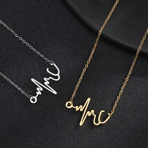 YWSHK NEW Simple Electrocardiogram ECG Head Pendant Necklaces for Women Stainless Steel Heart Heartbeat Necklace Chocker Jewelry