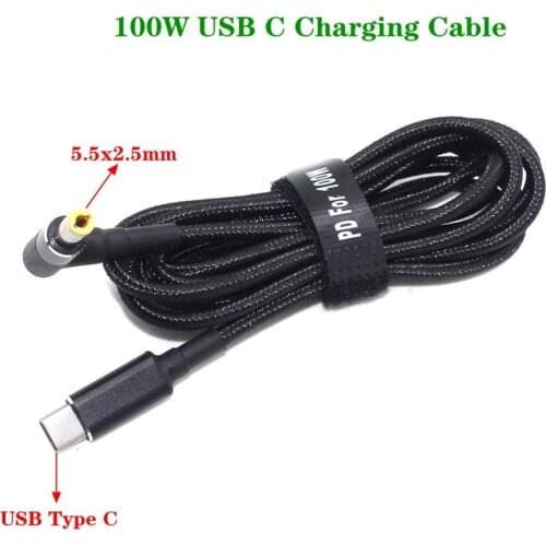 1.8m 100W USB Type C to 5.5x2.5mm Male Plug Converter USB C PD Charger DC Charging Cable Cord for Asus Lenovo Toshiba Laptop