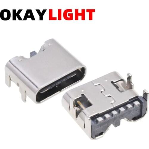 100PCS TYPE-C 6P SMD female seat simple version USB3.1 four fixed pins high current fast punch special USB