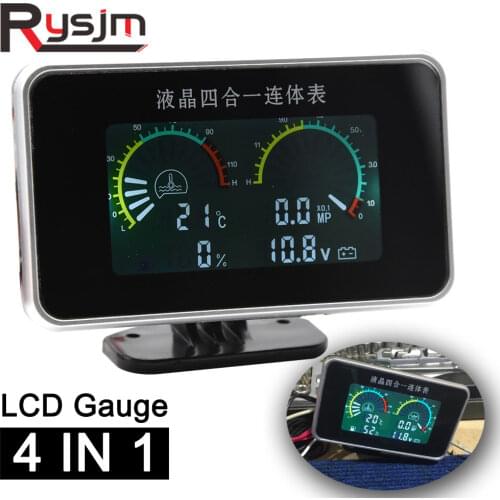 12V24V 4in1 LCD water temp gauge Digital Voltage Fuel universal motorcycle temperature gauge +10mm sensor oil pressure indicator