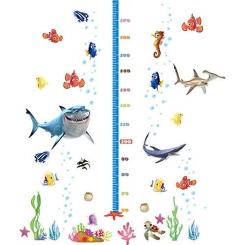 180cm children height stickers Seabed World 3d vinyl wall decals kids room nursery baby growth chart cartoon wallpaper 96*60cm