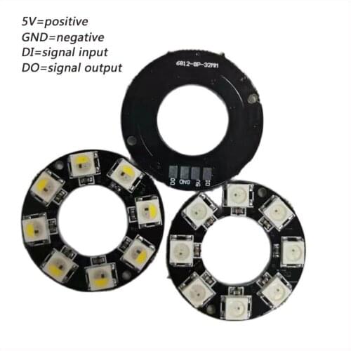 8Bits 8LEDS ring LEDs WS2812B ring 5050 RGB LED light beads Ring Light with Integrated Module DC5V black PCB With built-in IC
