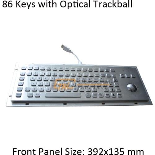 86 Keys Metal keyboard with OPTICAL trackball, metallic industrial keyboard, kiosk keyboard with trackball
