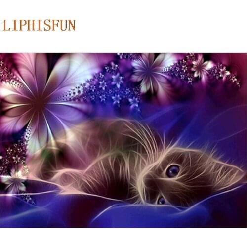 Diamond Painting Cross Stitch Full Square Round Picture of Rhinestone DIY Mosaic Embroidery Kitten New Year Gift