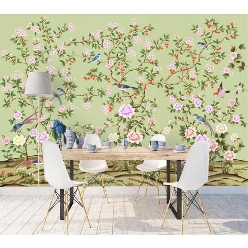 Beibehang Custom wallpaper 3d photo murals hand-painted vintage flowers and birds background wall living room bedroom wall paper