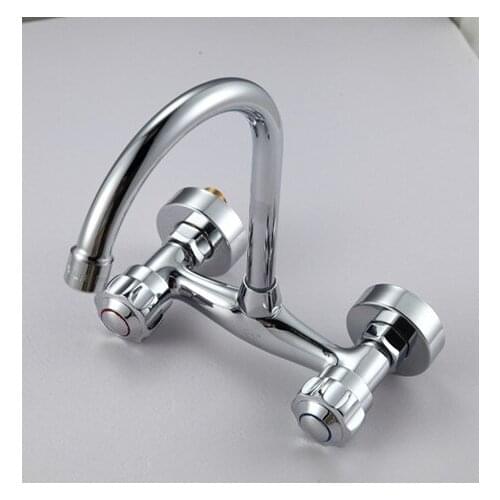 Free shipping Wall mounted dual hole kitchen sink mixer tap with dual handle kitchen sink faucets from DONA SANITARY