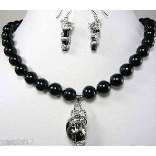 Free shipping ~$wholesale_jewelry_wig$ Fashion beautiful 10mm black dragon earring pendant Necklace set