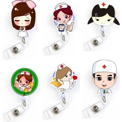 1pc Cute Cartoon nurses doctors Retractable Badge Reel Students Exhibition Pull Key ID Name Card Badge Holder School Supplies