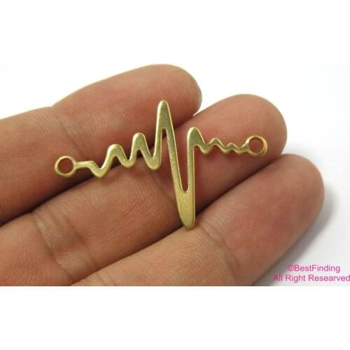 Brass connector 38x24mm Heartbeat Raw brass necklace chain findings -50pcs R081