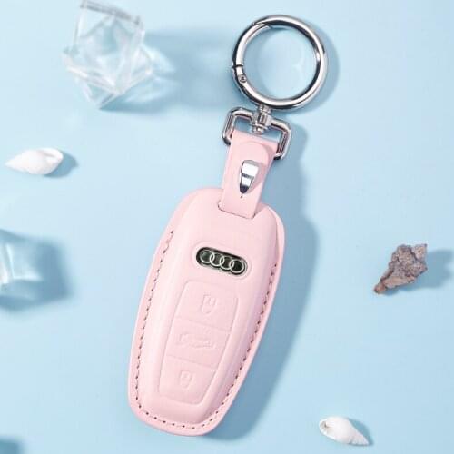 Crazy Smith New Genuine Leather Car Key Cover Case for Audi A6L/7/A8L/Q8 100% High Quality Craft Gifts