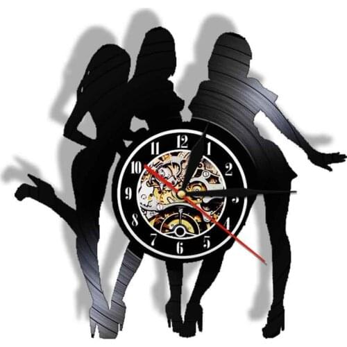 Girl Night Light Lamp Watch Friendship Wall Clock Made Of Real Vinyl Record Morden Design Women Good Friend Black Hanging Art