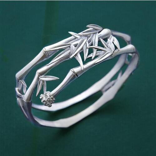Exclusive art handmade Chinese style fashion retro ladies personality silver inlaid bamboo bracelet exquisite jewelry