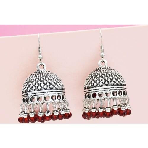 Indian Jhumka Earrings for Women Red Blue Black Acrylic Beaded Statement Earrings Vintage Wedding Party Gypsy Jewelry