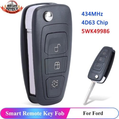 KEYECU Replacement Flip Remote Car Key Fob for Ford C-Max, Focus, Grand C-Max, Mondeo 2010-2014 P/N: 5WK49986,Aftermarket