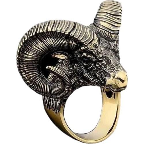 Personality Gold Plated Ram Head Rings for Men Women Punk Style Animal Jewelry Biker Finger Ring Satan Sheep Head Men Jewelry