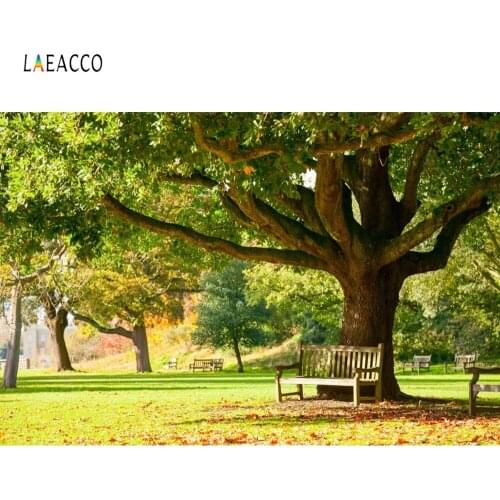 Laeacco Fallen Leaves Park Tree Bench Scenic Photography Backgrounds Customized Vinyl Photographic Backdrops For Photo Studio