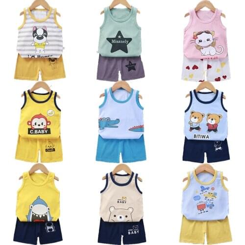 Summer Children Boy Suit Children Sleeveless T-Shirt + Shorts Suit Baby Girl Cotton T-Shirt Baby Cheap Clothes 0-4 Years Old